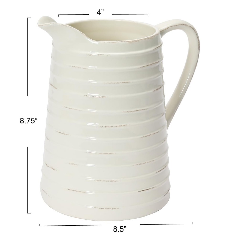 Creative Co-Op White Ceramic Pitcher - Elegant Decor, Vase, Drink Server