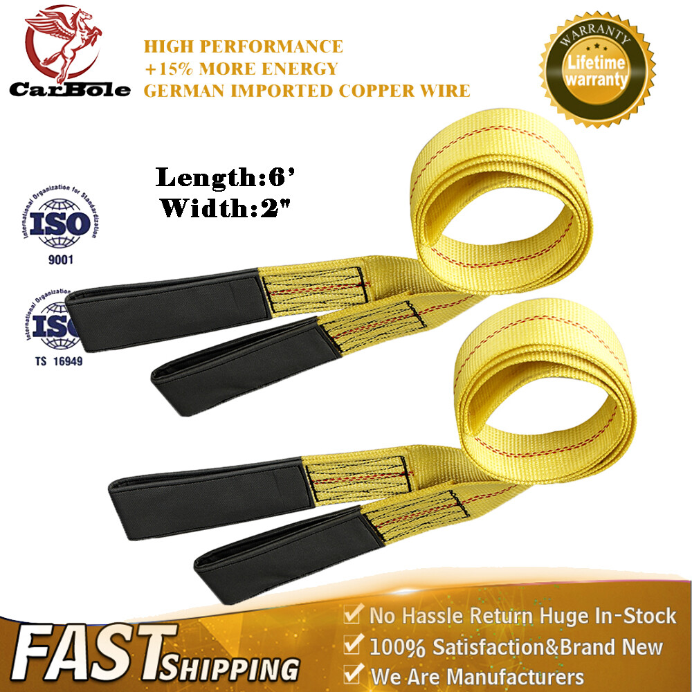 2Pcs 6FT Web Lifting Sling Flat Loop Straps 2 Inch Width  9,000 lbs Basket Rated