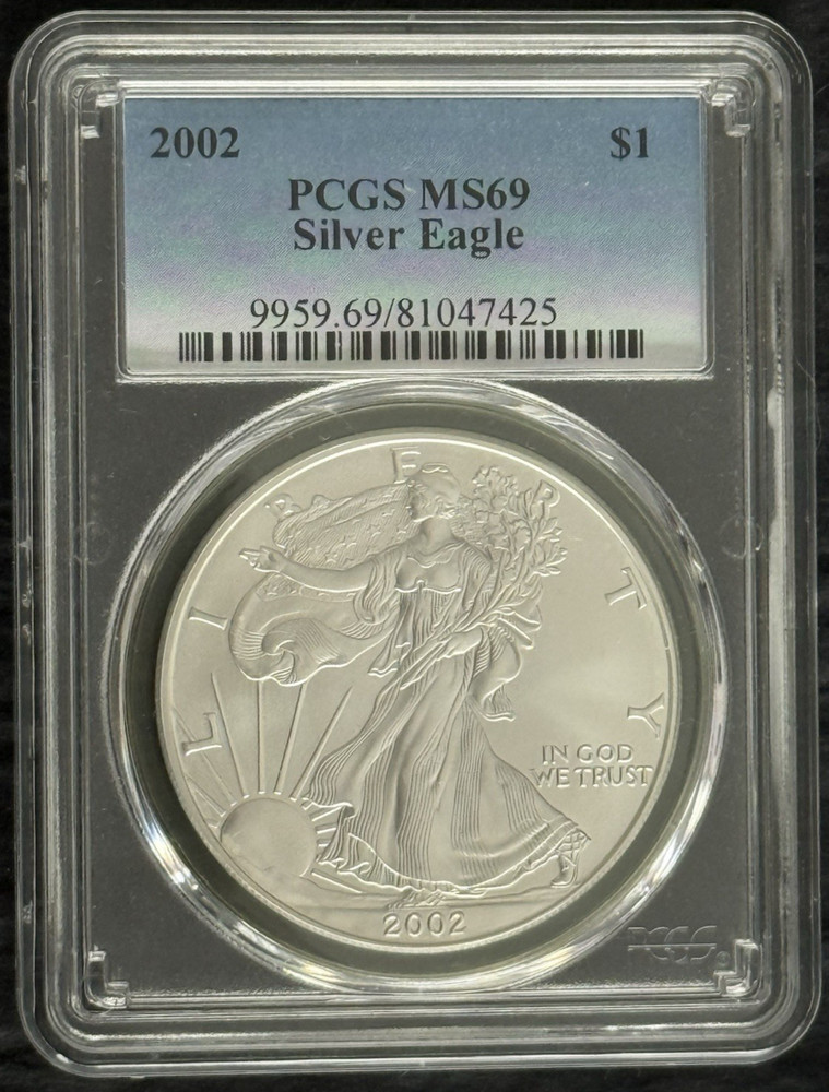 2002 $1 American Silver Eagle PCGS MS69 (Blue Label)