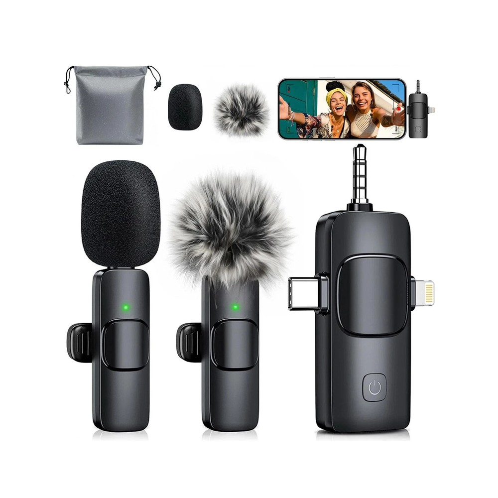 3-in-1 Mini Microphone for iPhone: Wireless Lavalier Microphone with 80ft Ran...