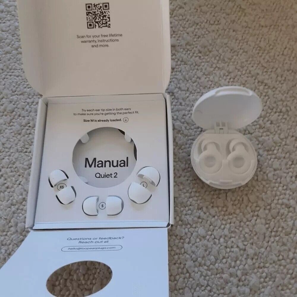 Loop Quiet 2 Earplugs for Noise Reduction, White - New Open Box