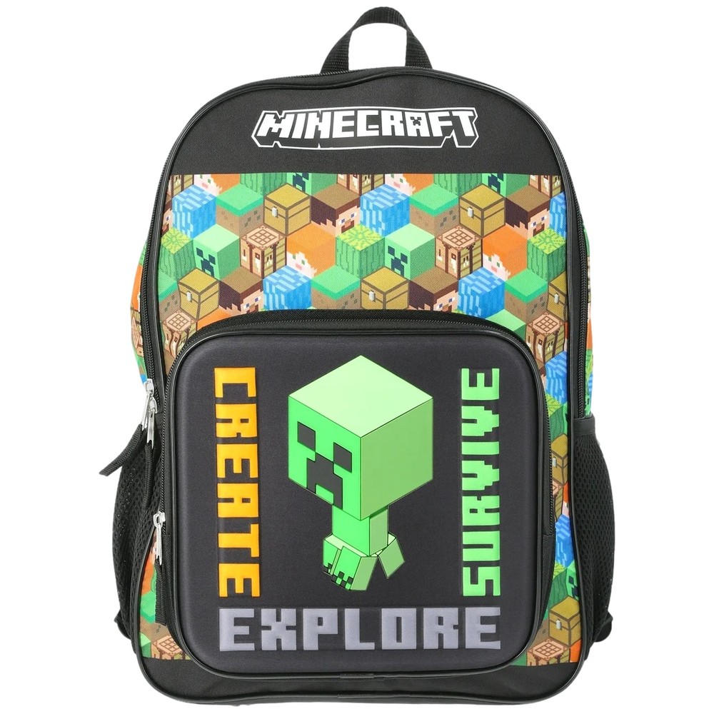 Minecraft Creeper "Create, Survive, Explore" 17" Light Up Backpack, School Bag