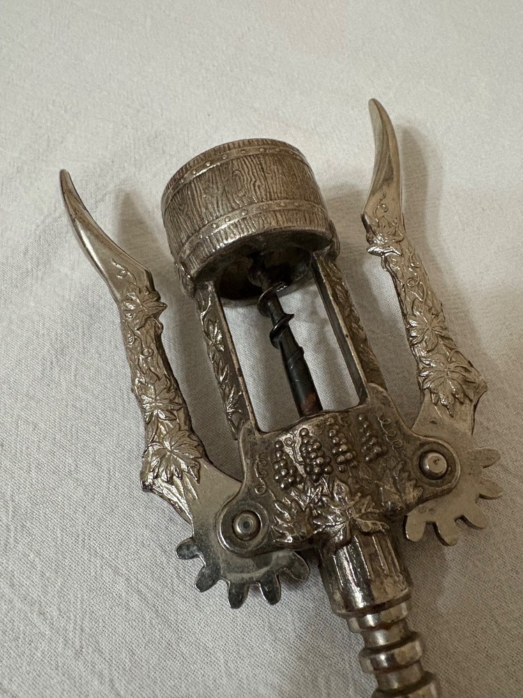 Corkscrew - Heavy Silver-Tone Corkscrew with Grape Clusters and Grapevine Design