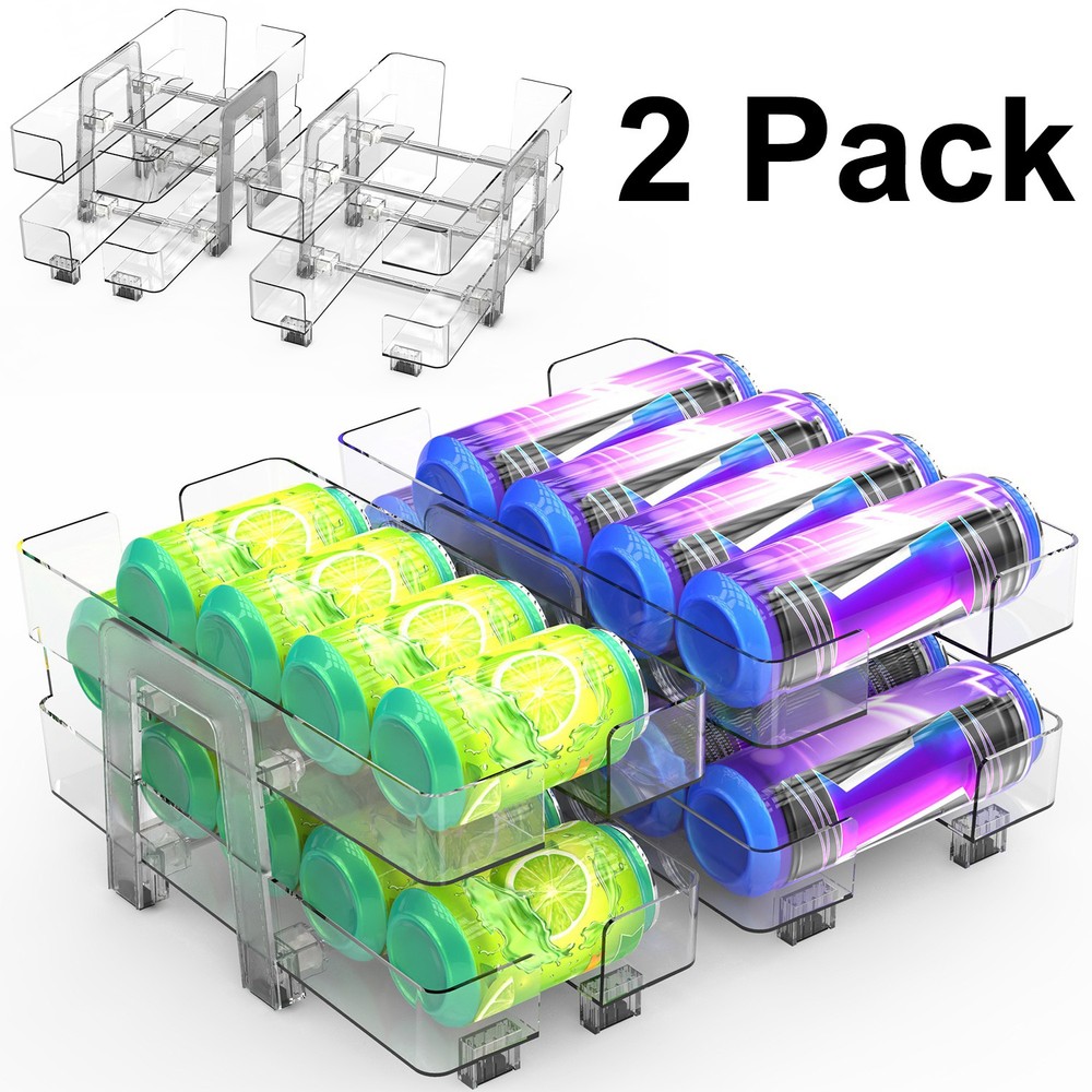 2 Pack Adjustable Soda Can Dispenser Storage Rack Refrigerator Fridge Organizer