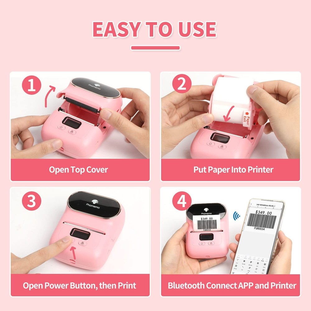 Portable Barcode Printer Wireless Pocket Thermal Printer Label Receipt Printer