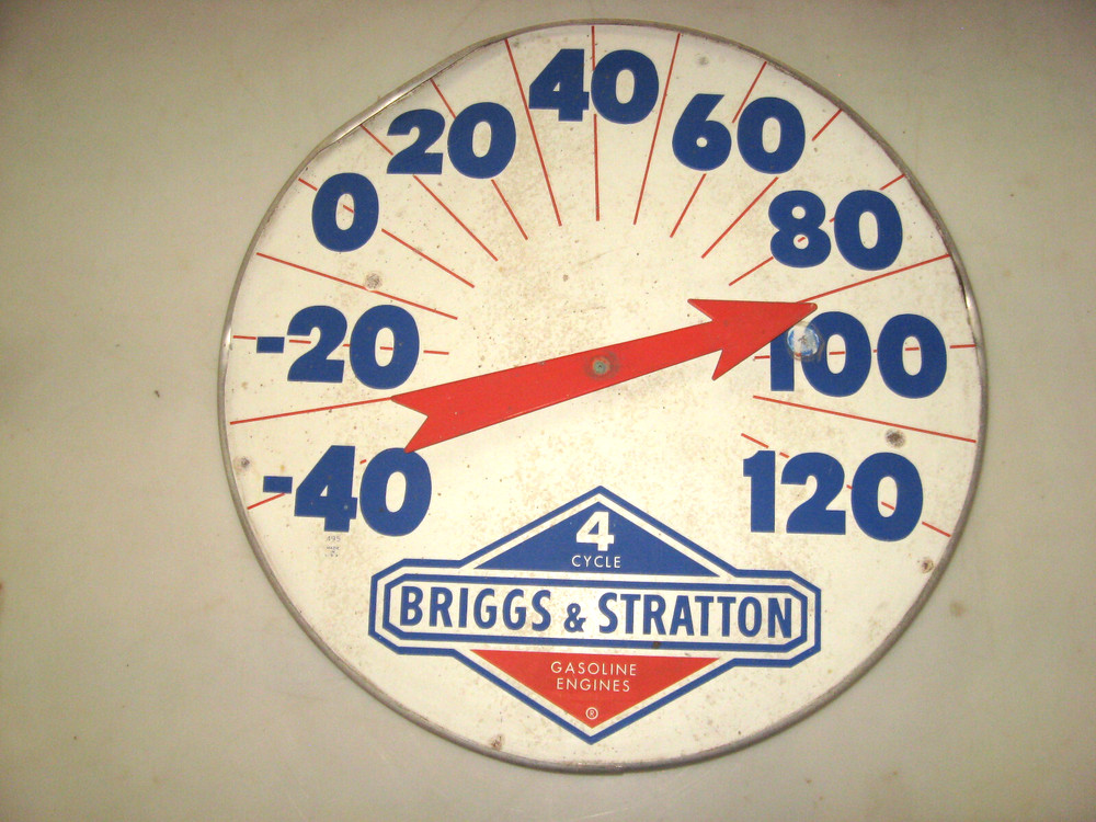VINTAGE Briggs & Stratton Wall Mount THERMOMETER, 18" Round
