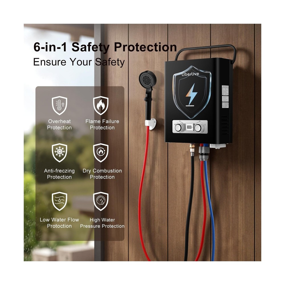 Propane Tankless Water Heater, 5L 1.32 GPM Outdoor Portable Gas Instant Hot W...