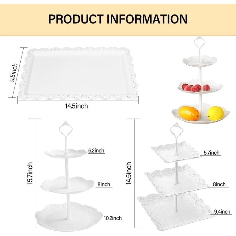 Premium Plastic Dessert Table Display Set Rectangular Reusable Tray Safe Parties