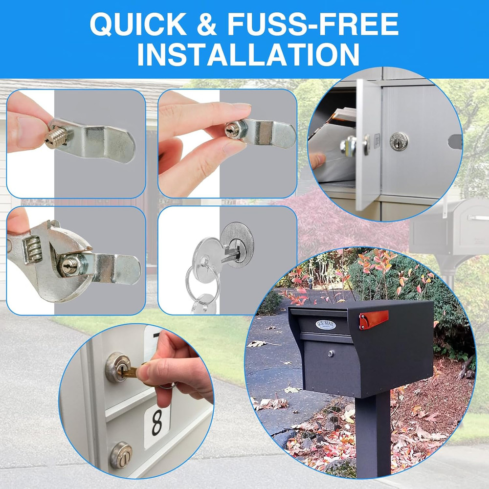 Mailbox Lock Replacement w/ 4 Keys Universal Secure Mail Box Lock Kit