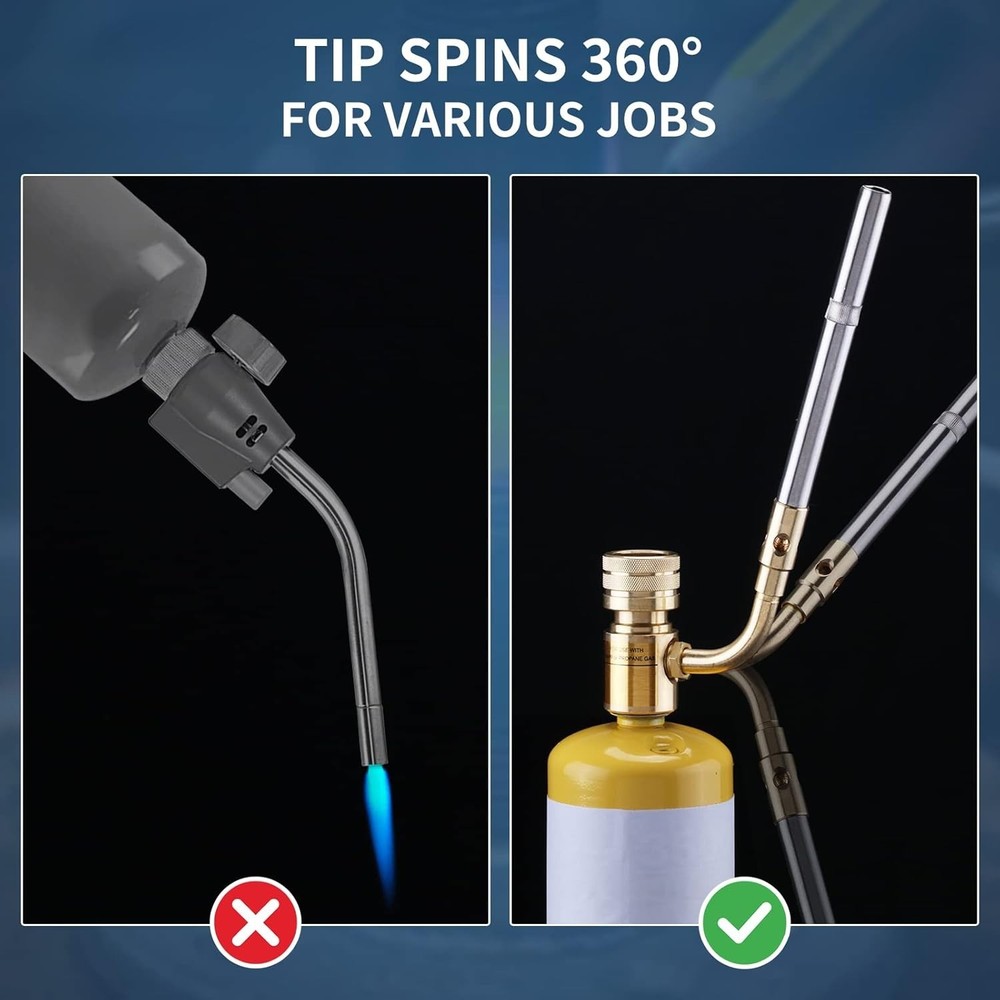 Durable Brass MAPP Gas Torch Head with Adjustable Flame Control & Rotatable Tip