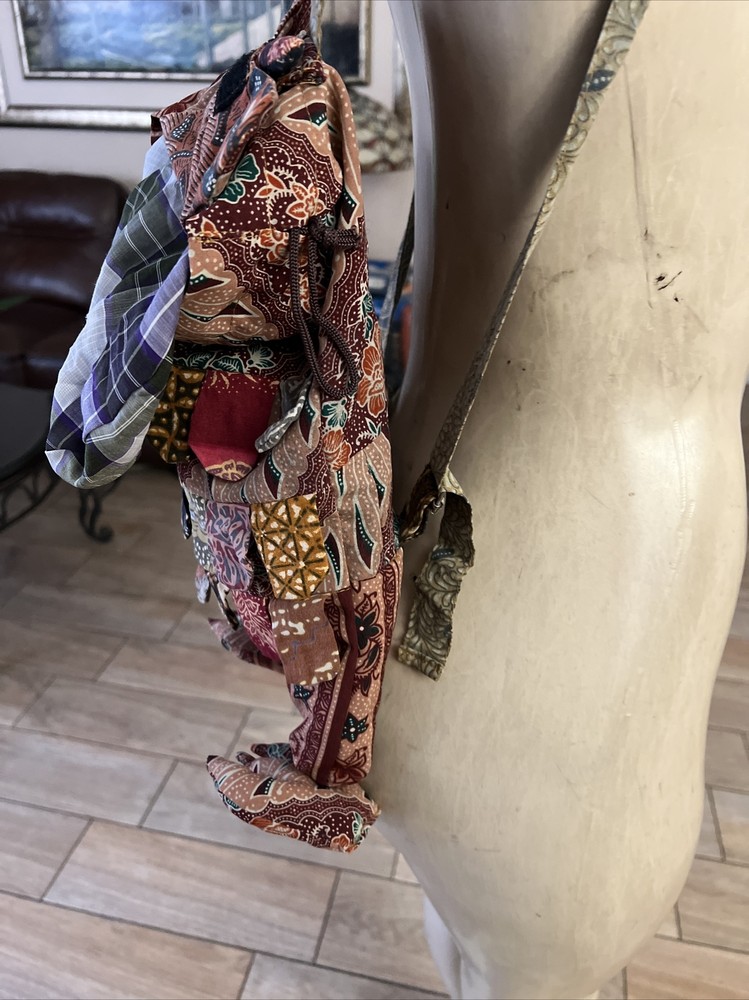 Hand Made Owl Patchwork Backpack Fabric Boho Defect c4