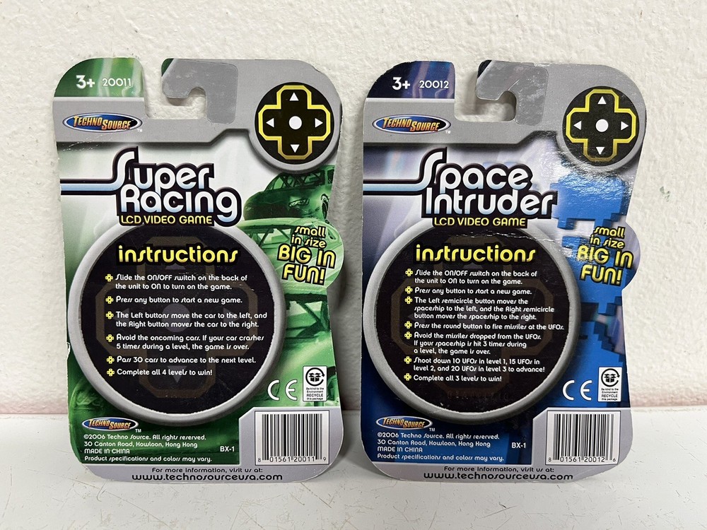 2006 Techno Source Space Intruder Super Racing Hand Held LCD Video Games Sealed