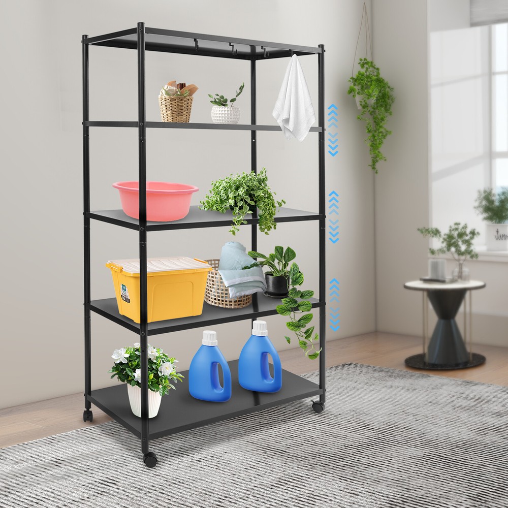Adjustable Kitchen Storage Rack with Wheels, Storage Rack, 5 Tier Storage Rack