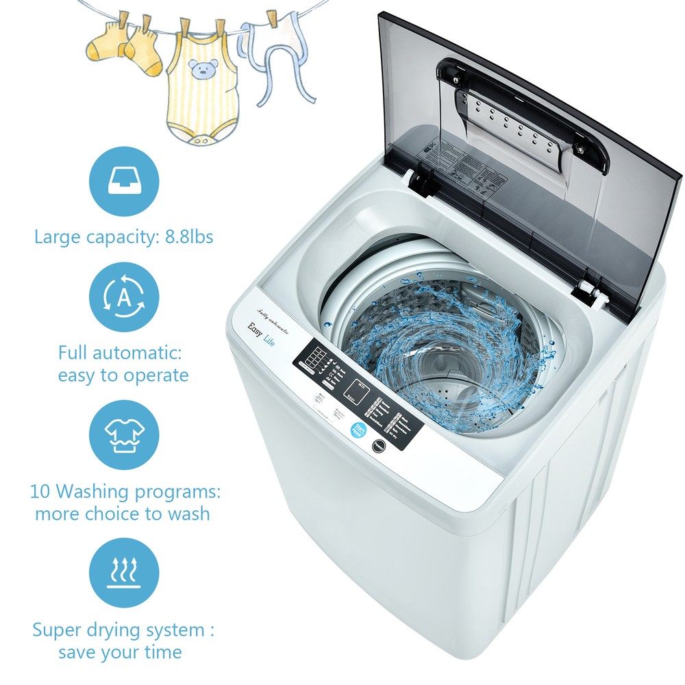 Full-Automatic Washing Machine Portable Compact Laundry Washer Spin 8.8 lbs