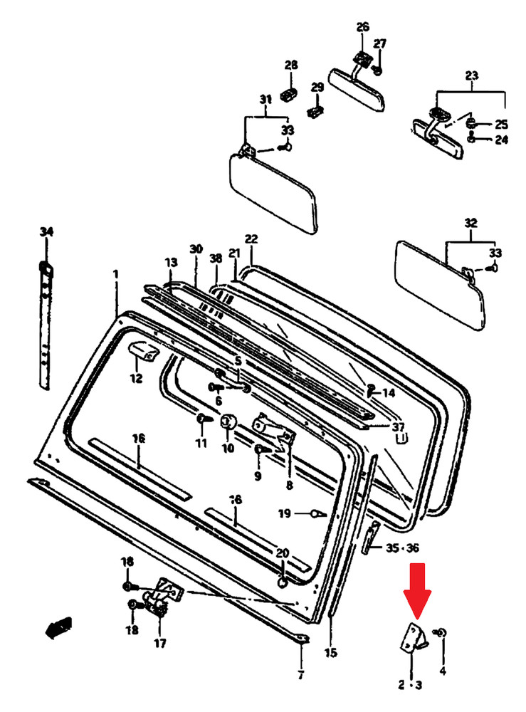 Windscreen opening handle RH Samurai 72411-80000