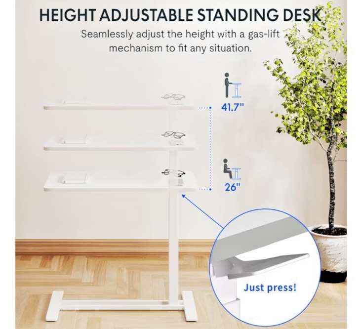 FLEXISPOT H7 White Overbed Bedside Table w Wheels + Pneumatic Adjustable