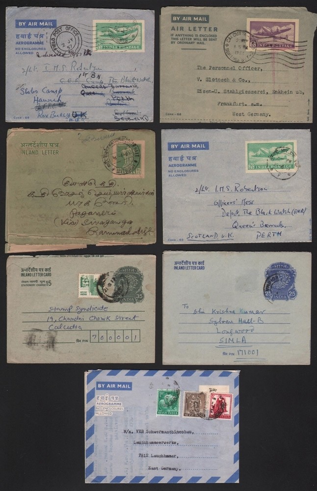 INDIA, 1950-60. Aerogrammes Various,  Used (7)