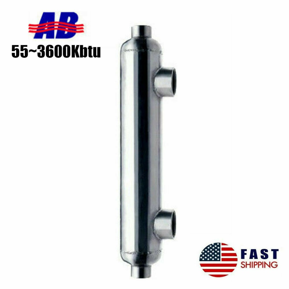 Pool Heat Exchanger PoolSpa 300 kBtu for 23,800 Gallon SS316L  2"+ 1 1/2"FPT