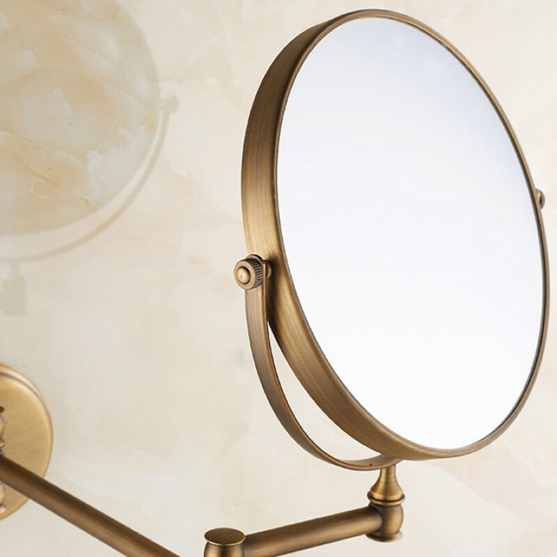 Antique Brass Makeup Mirror Folding Wall Mount Vanity Mirror 3x Magnifying