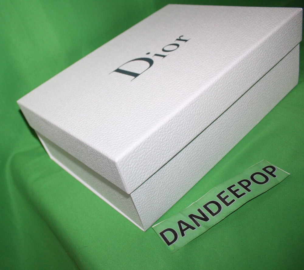 Dior Pebble Texture White Empty Gift Box With Black Lettering, Ribbon And Tissue