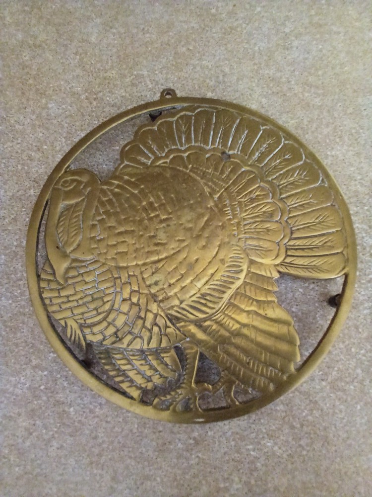 Brass Turkey Trivet, 7 1/4 inches diameter, solid brass
