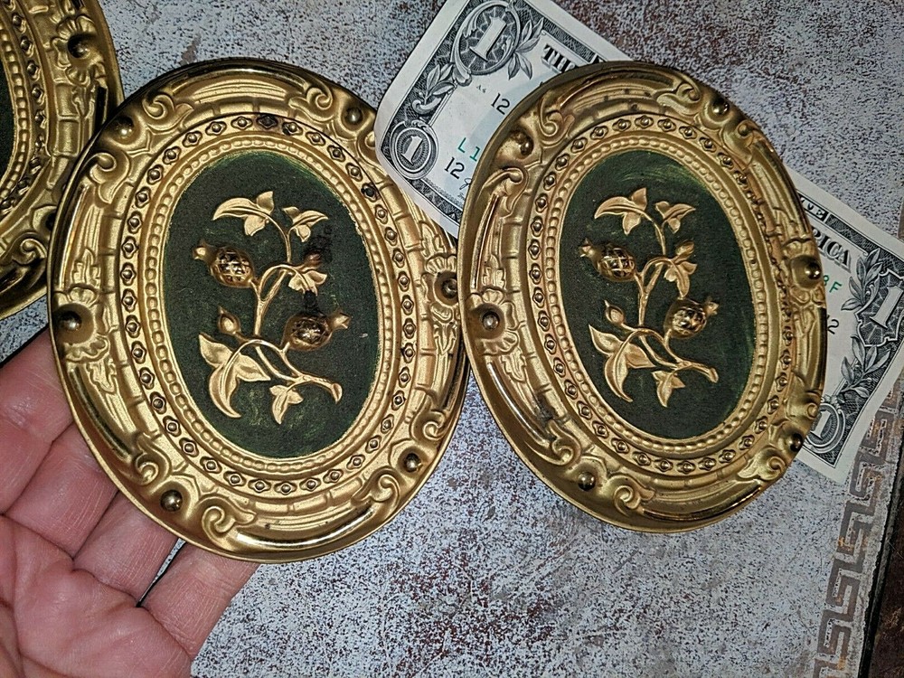 Gorgeous Antique Brass Architectural Element Repousse Drapery Holdbacks