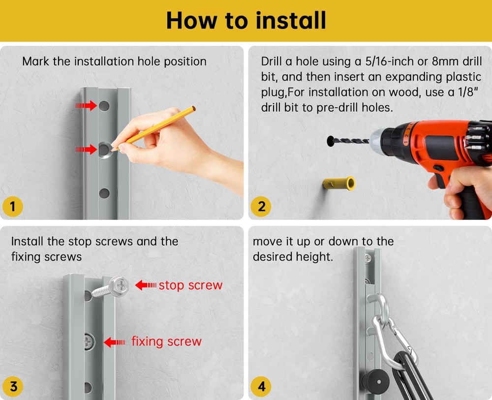 Adjustable Wall-Mounted Anchor Fitness System with Automatic Locking Function...