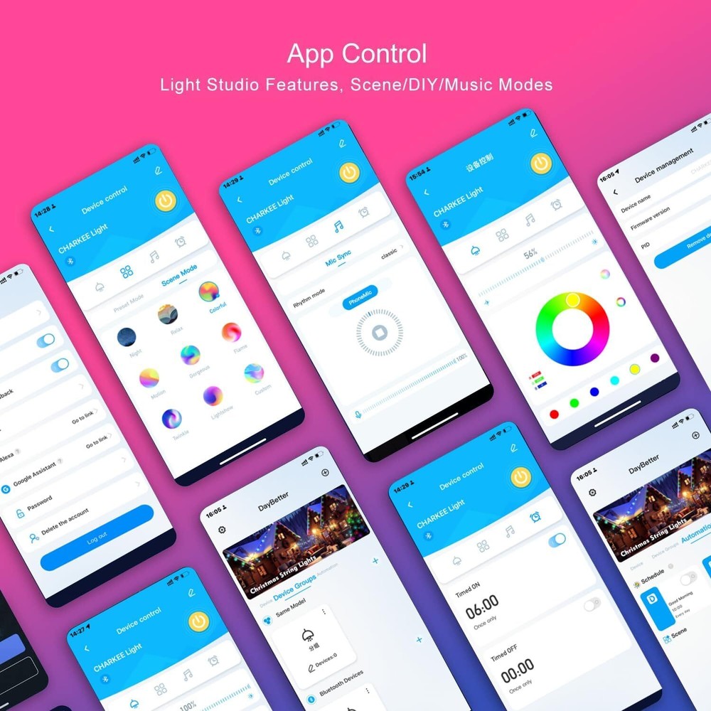 CHARKEE USB Powered Portable 50ft Bluetooth Powered, Multicolor