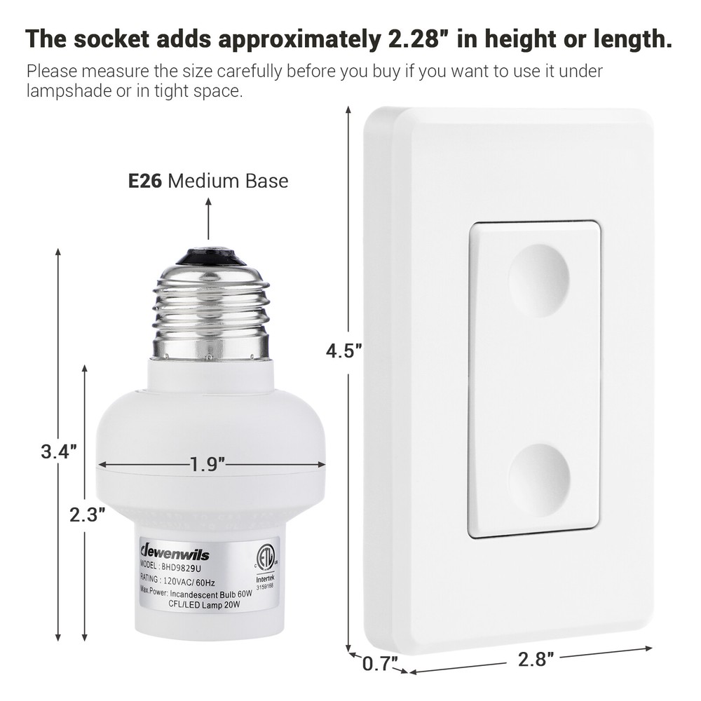 DEWENWILS Remote Control Light Socket Wall Mounted Wireless Light Switch White