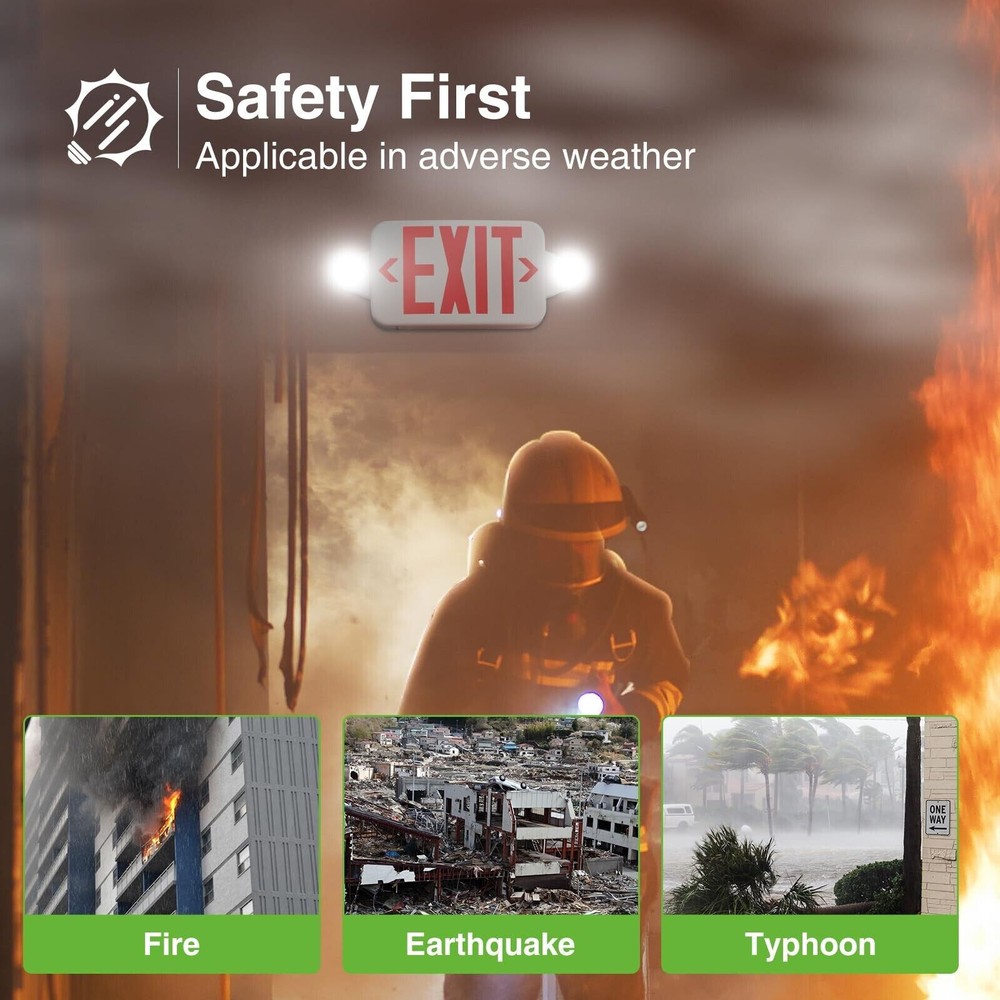 1 UNIT LED Exit Sign Emergency Lights Compact Combo FCC-Listed Wall or Ceiling