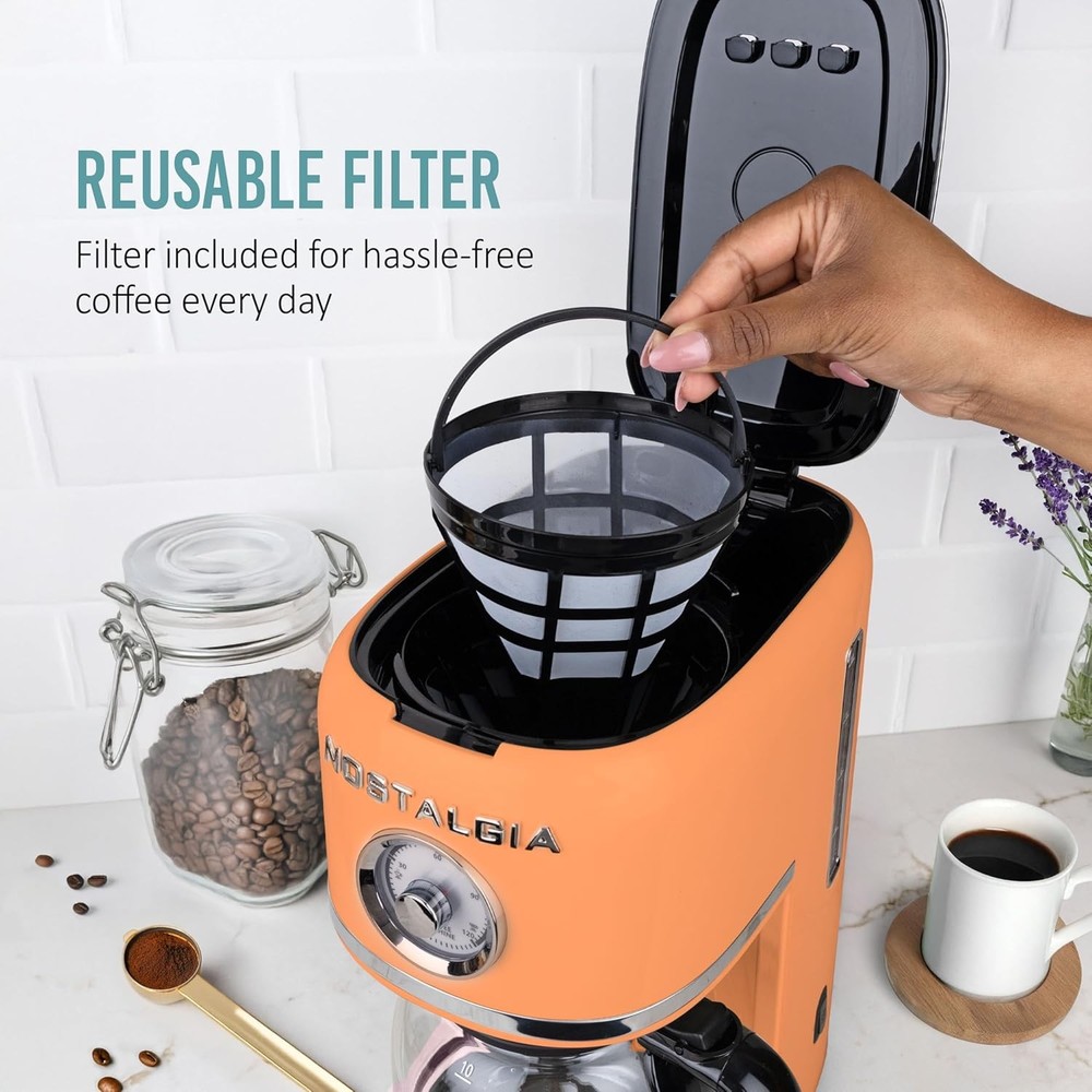 Nostalgia Retro 10-Cup Coffee Maker - Orange One-Touch Drip Brew
