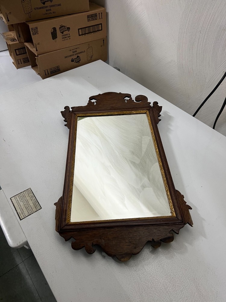 Chippendale Style Walnut Frame Beveled Wall Mirror