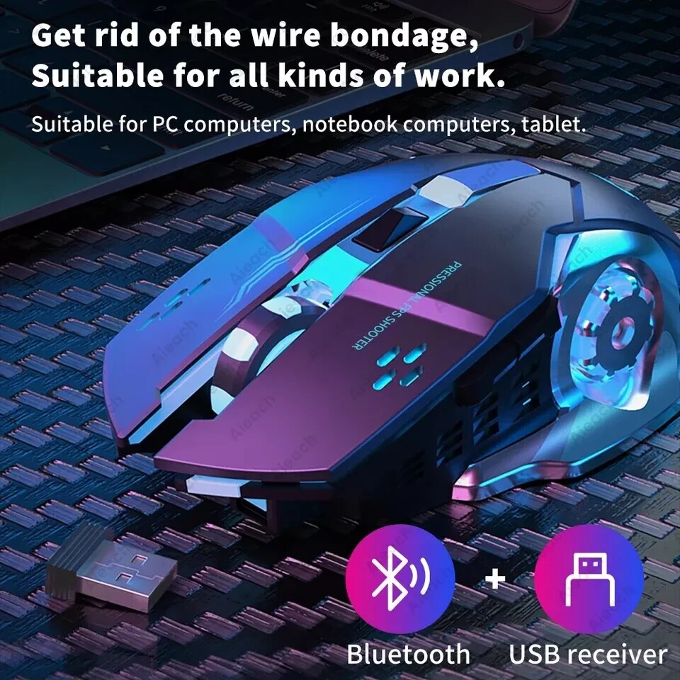 Wireless Gaming Mouse PC Rechargeable LED Light USB Computer Laptop Silent Mice