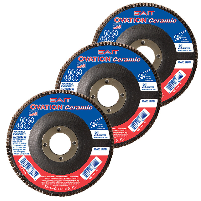 SAIT Ovation Ceramic Flap Disc Type 27 60 Grit 4-1/2" High Performance Flap Disc