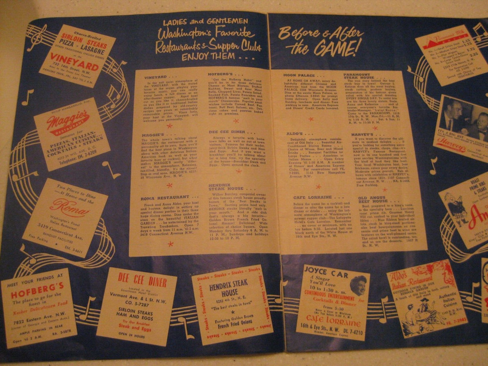 1960 Washington Senators Official Souvenir Scorecard