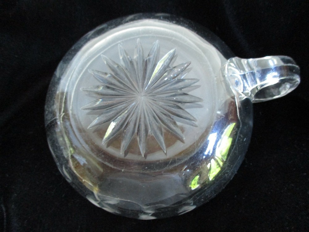 Vintage Nappy Dish Clear Etched Glass One Loop Handle Condiment Nut Candy