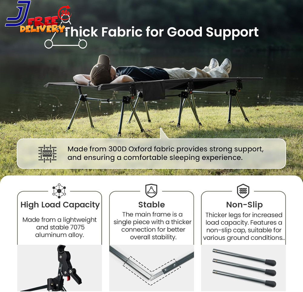 Adjustable Camping Cot 330Lbs Support Lightweight & Portable Bed