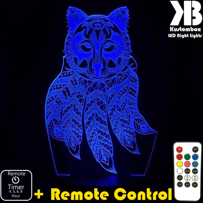 DREAM CATCHER WOLF 3D LED BATTERY & USB POWER NIGHT LIGHT + REMOTE CONTROL