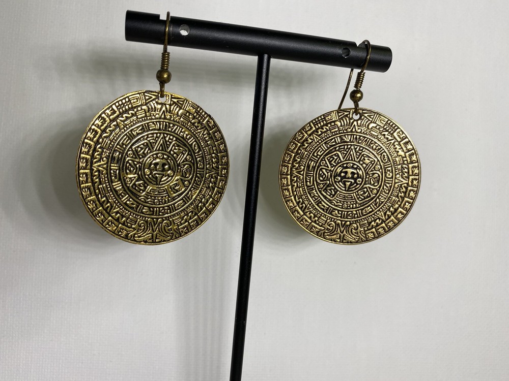 Aztec Medal Calendar Dangle Earrings