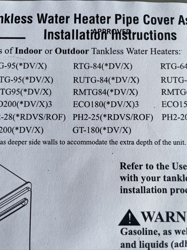 Rheem RTG20217XG Tankless Water Heater Pipe Cover Kit. FREE SHIPPING