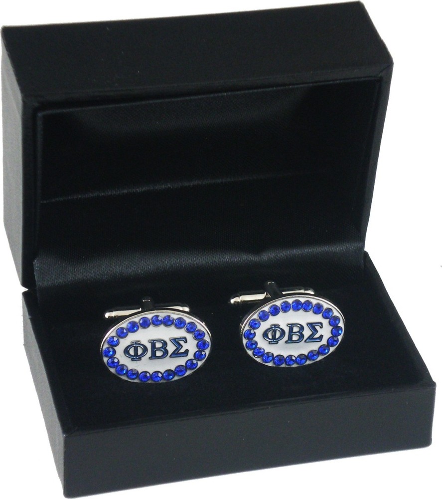 Phi Beta/Β Sigma Oval Crystal Cuff Links [Silver - 7/8"W]