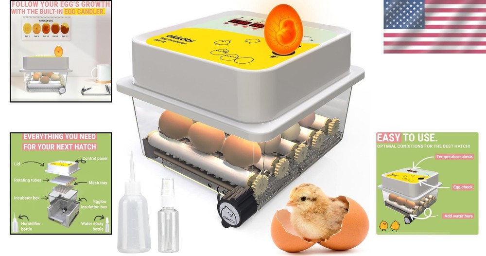 High-Precision OBI-12 Egg Incubator for Chicken, Quail & Duck Eggs - Yellow