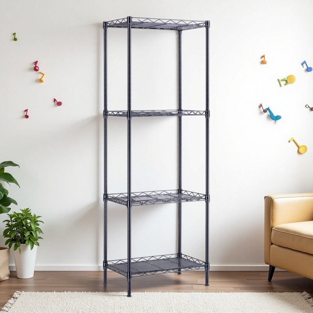 4-Tier Wire Shelving Unit - Heavy Duty, Adjustable, Modular & Black Kitchen Rack