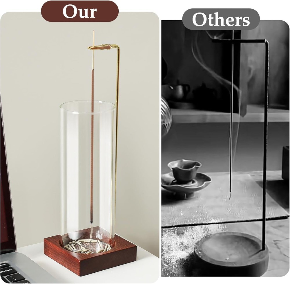 Wood Incense Holder with Glass Catcher & Sticks