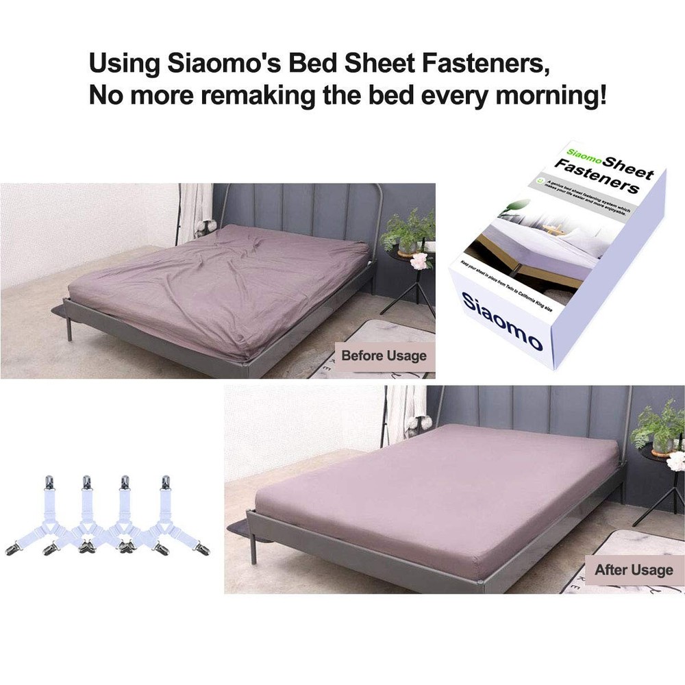 4 PCS White Triangle Bed Sheet Holder Straps, Adjustable Elastic Corner Clips