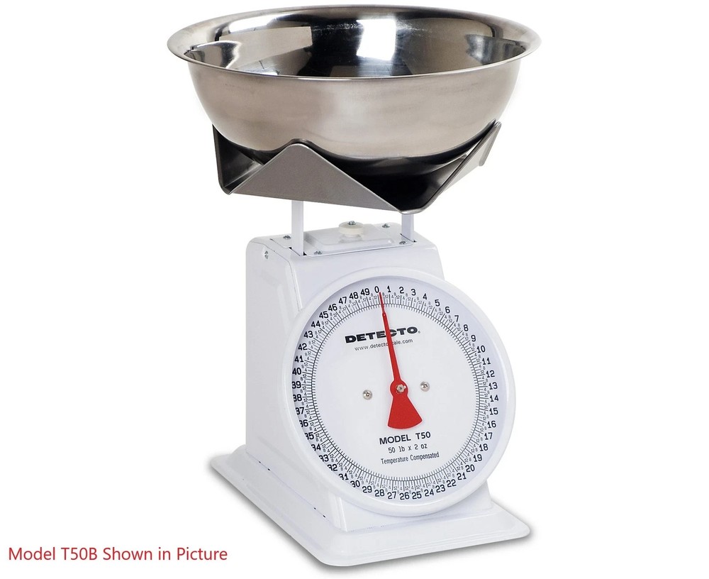 Detecto, T50, Fixed Dial Top Loading Scale with Bowl and stand, 50 lb capacity