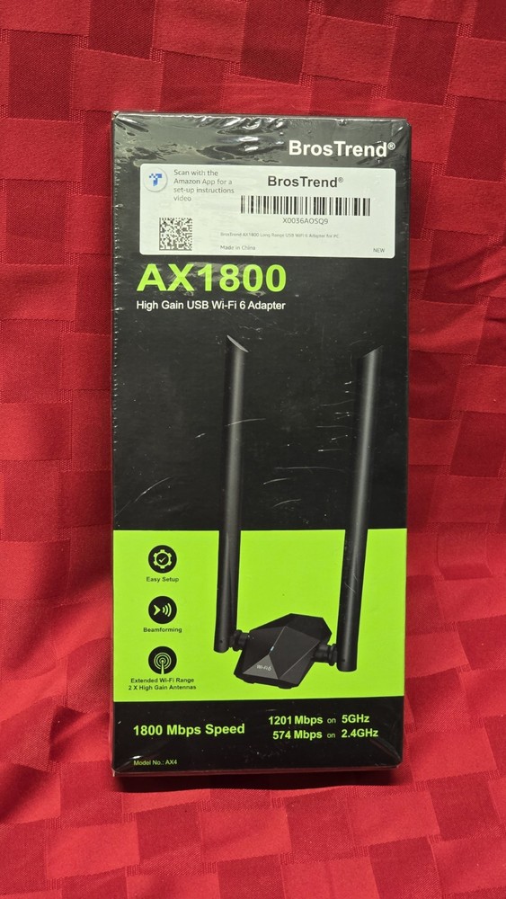 BrosTrend WiFi 6 Adapter AX1800 Long Range USB WiFi Adapter for PC SEALED