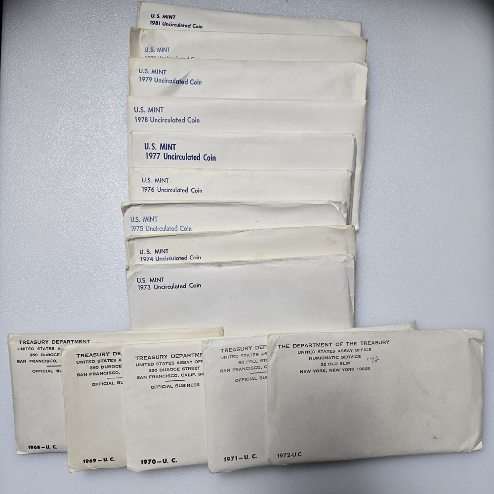 US Mint Sets 1968-1981 4x(14 Uncirculated P & D Sets) Includes 12 Silver Halves