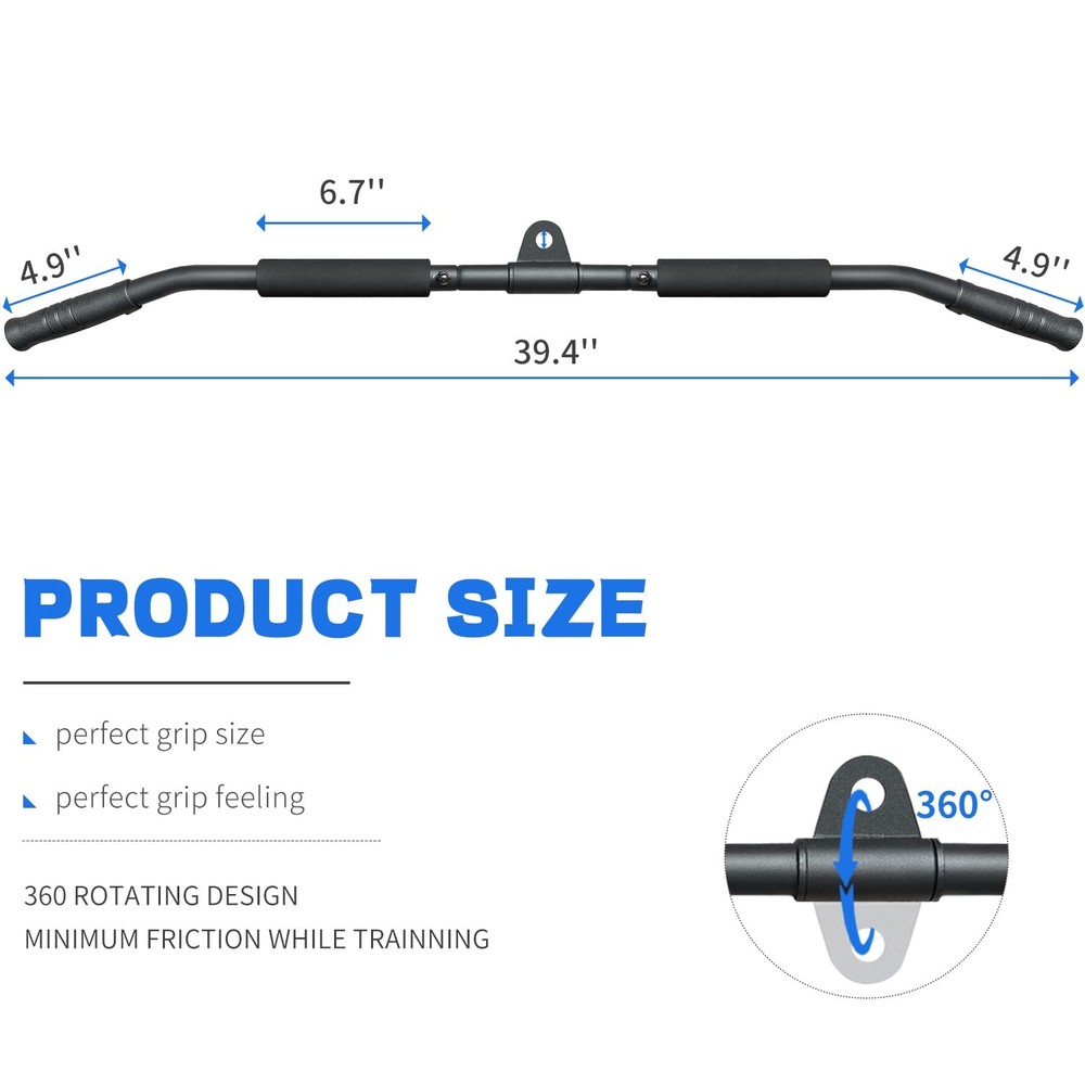 39.4" LAT Pulldown Bar with Swivel for Cable Machine Non-Slip Attachment