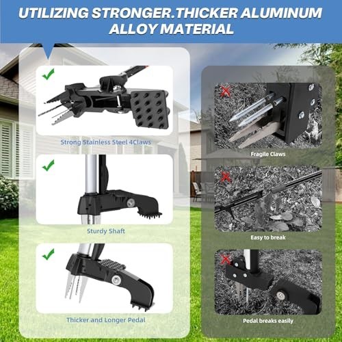 Heavy Duty Stand Up Weed Puller Tool - Long Handle Weeder with 4 Claws, Root Rem